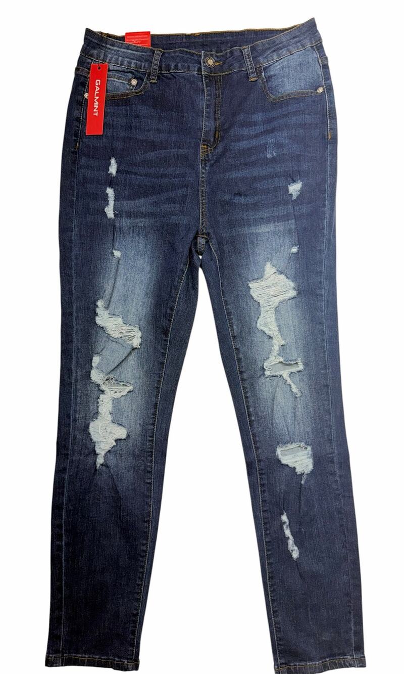 Galmint Womens Size 12 Distressed Jeans Dark Wash Straight Leg Stretch NWT